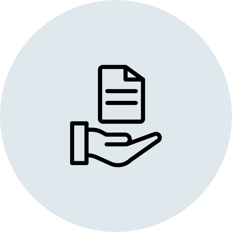 Icon: ein Dokument schwebt über einer offenen Hand