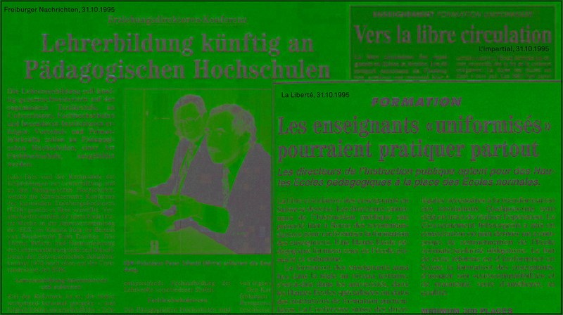 Collage mit Zeitungsartikeln von 1995 zur Tertiarisierung der Lehrerbildung