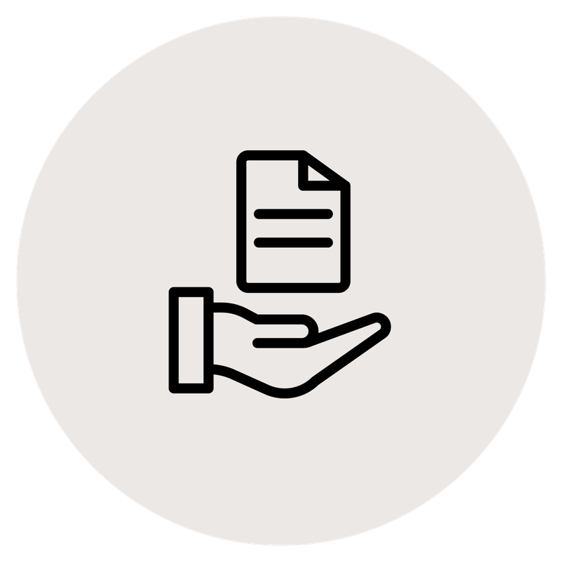 Icon: a document floating above an open hand