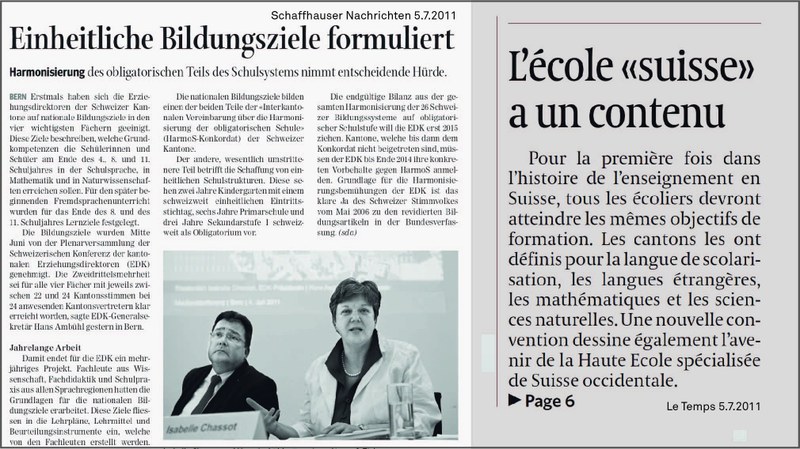 Plusieurs articles de journaux sur la thématique des objectifs nationaux de formation