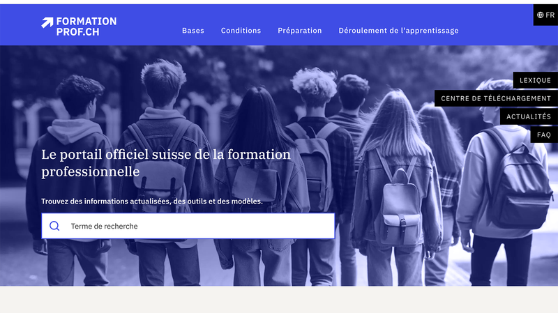 Capture d'écran de la plateforme formationprof.ch