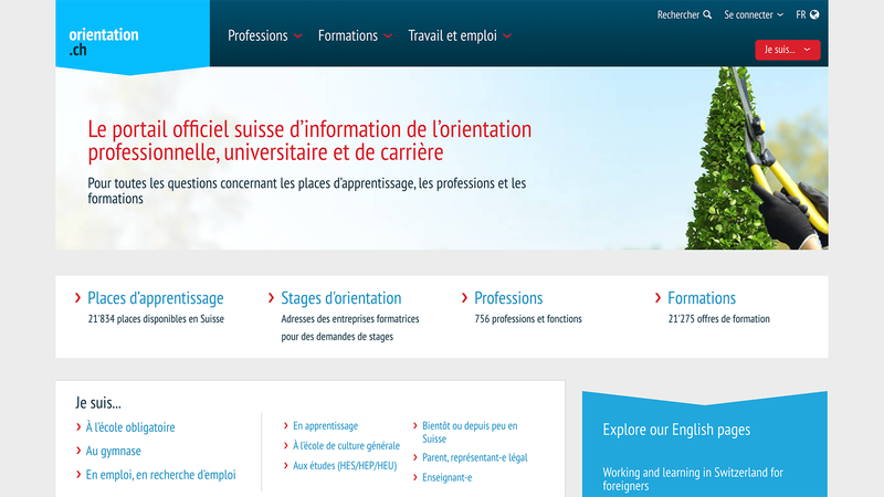 Capture d'écran de la plateforme orientation.ch
